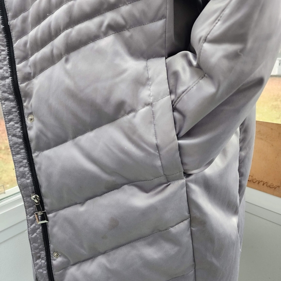 Zero Xposur Silver Faux Fur Trim Hood Down Utility Quilted Puffer Coat - Picture 8 of 16